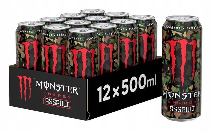 Monster Energy Assault Carbonated Energy Drink 500ml (Pack of 12)