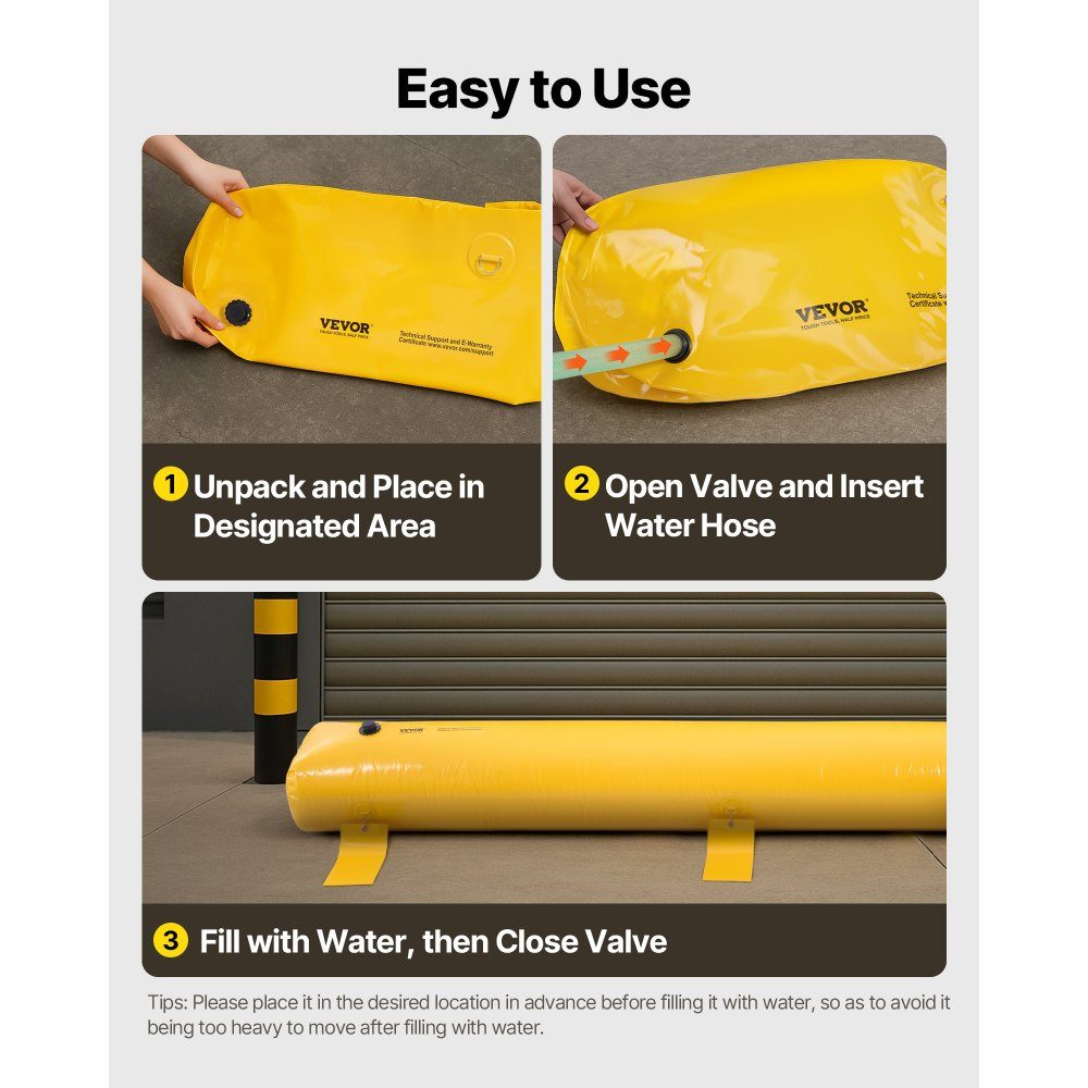 Flood Bags, Reusable PVC Water Drain Pipes, Lightweight, with Excellent Waterproof Effect, Used for Doors, Garages, Yellow
