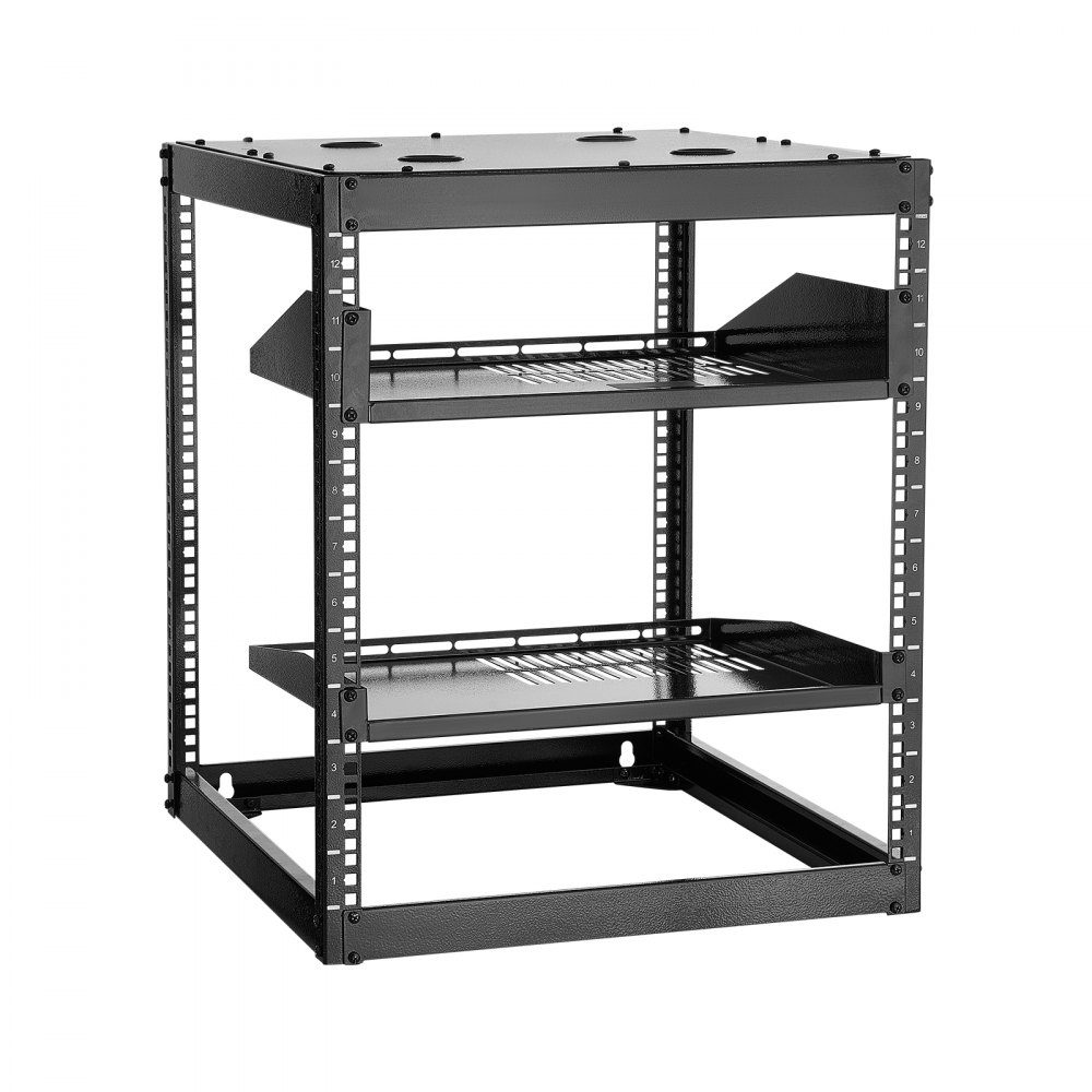 12U-Netzwerk-Rack mit offenem Rahmen, 585 mm Tiefe, Wandmontage- oder Stand-Server-Rack, 4-Pfosten-Konstruktion, mit belüfteten Regalen und Montagezubehör, für Netzwerk-IT-Geräte und AV-Geräte
