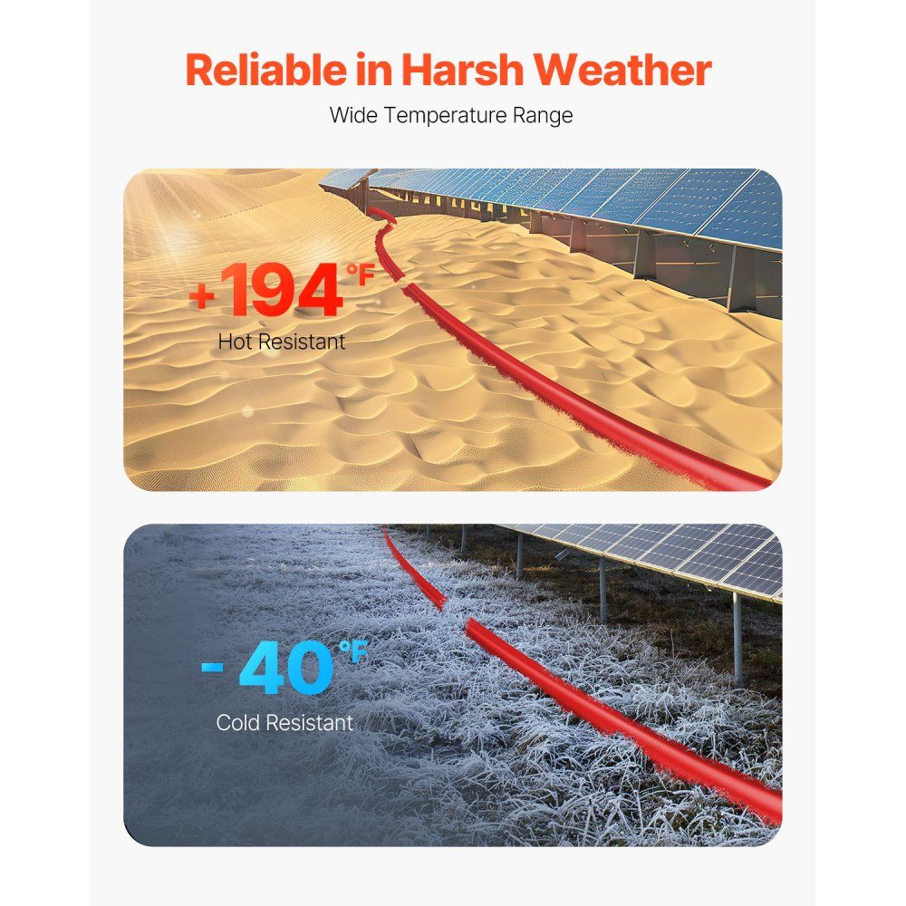 100ft Solar Cable, Solar Panel Extension Cable, 10AWG Cable, IP67 Waterproof PV Cable for Home Solar Panels, -40 to 105℃, Ships and RVs, Red