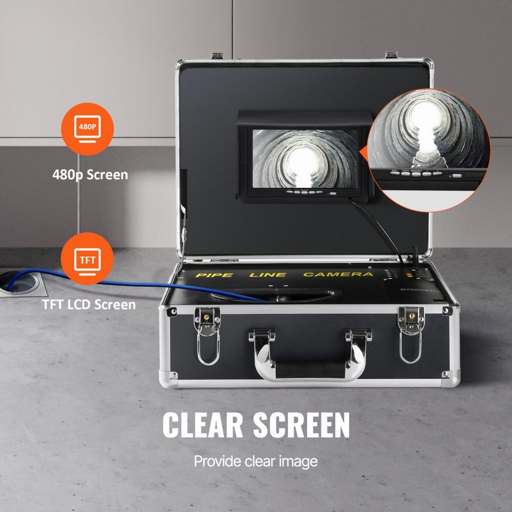 Professionelle 7" 480p Rohrkamera 30m Kanalkamera Endoskop 1000TVL Inspektionskamera 130° Betrachtungswinkel 25mm Kameradurchmesser 4500 mAh Akku für 6 Stunden Endoskopkamera Rohr DVR & Fotoaufzeichnung