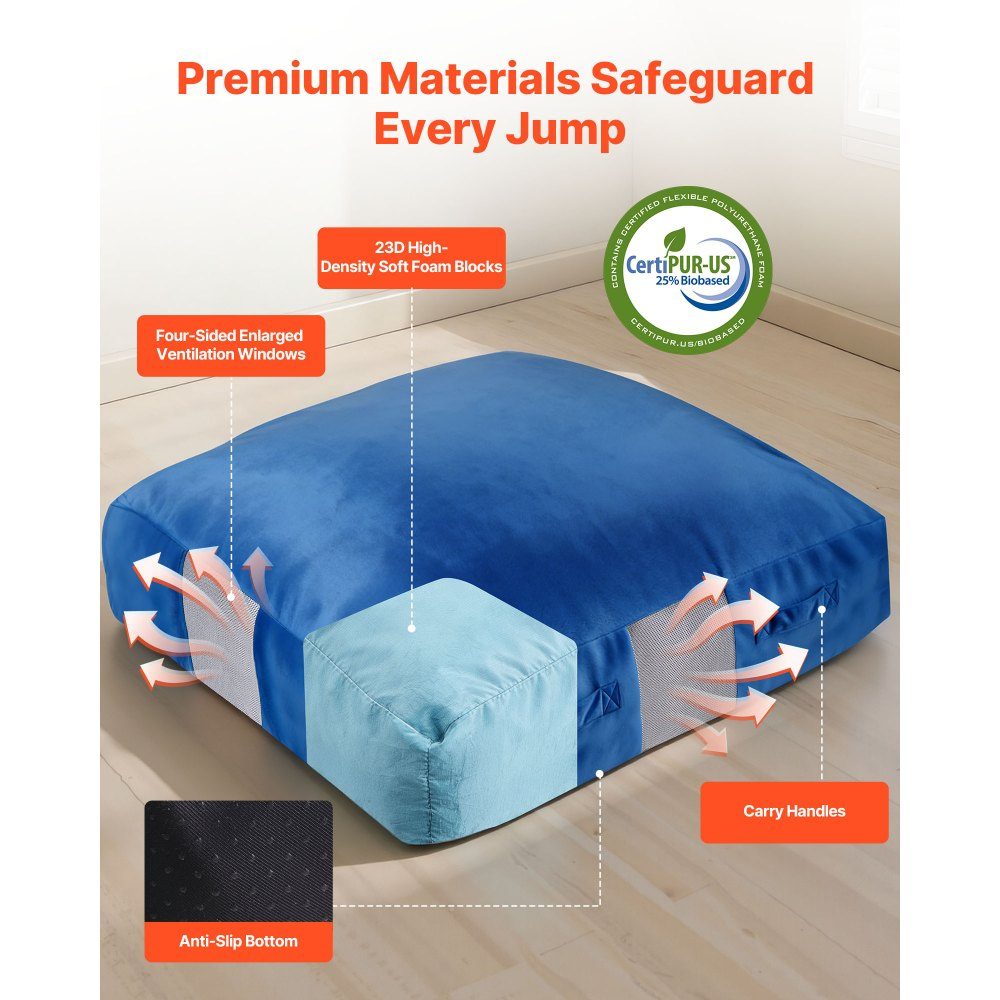 Crashpad 150 x 150 cm, Kindermatte mit Schaumstoffblöcken und waschbarem Bezug, Weichschaum-Landezone, Fallschutzmatte, Ausstattung für Sinnesräume zum Springen, Entspannen, Spielen