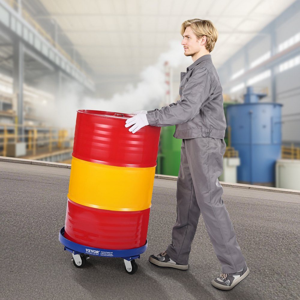 Fassroller für 55 Gallonen, 907 kg Tragkraft, Ø615x188mm Transportroller mit Traversen & 4 Lenkrollen, kippsicherer Wagen für den Umgang mit Fässern im Lager, blau