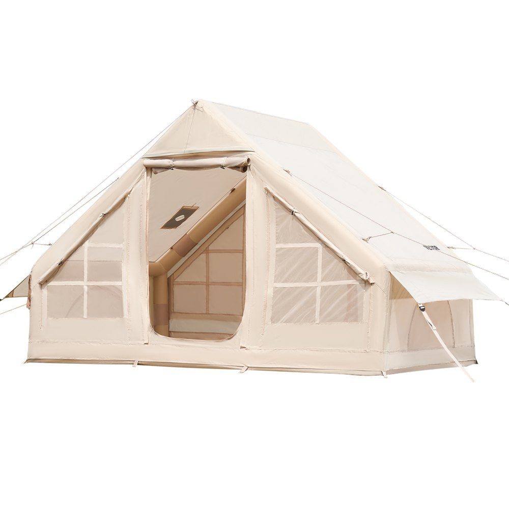 Inflatable Camping Tents 3x2x2m 3-5 Person 300D Oxford 4 Season Glamping Tent with Hand Pump, Stove Connection, 2 Doors and 2 Mesh Windows, Includes Storage Bag for Transport