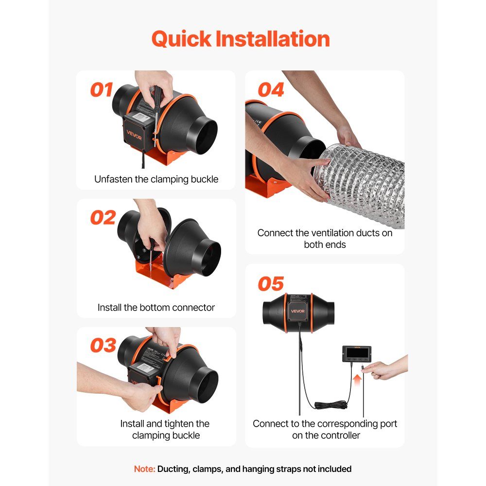 101,6 mm Rohrventilator, verstellbar, 349 m³/h Inline-Rohrventilator mit PWM & App-Steuerung, Kanalventilator mit 10 Stufen, 9-Stunden-Timer, EC-Motor, Abluftventilator für Gewächshaus, Badezimmer, Keller, Rauchabzug