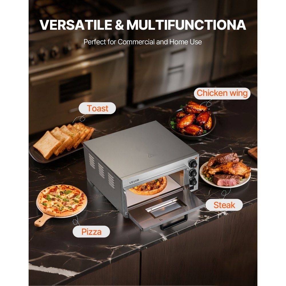 Commercial Countertop Pizza Oven, 16 Inch Cover Layer, Stainless Steel Electric Pizza Oven with Stone and Handle, Multipurpose Indoor Pizza Machine for Baking Pretzels in Restaurant at Home