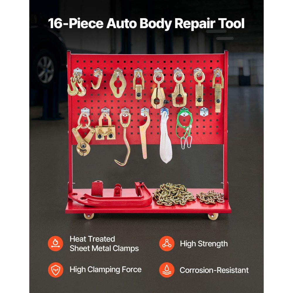 Body Frame Puller and Straightener, 6T Tension Body Repair Tool with 3T Airbag Jack and 45MPa Hydraulic Foot Pump, Includes 16 Straightening Tools, for Auto Repair Shops