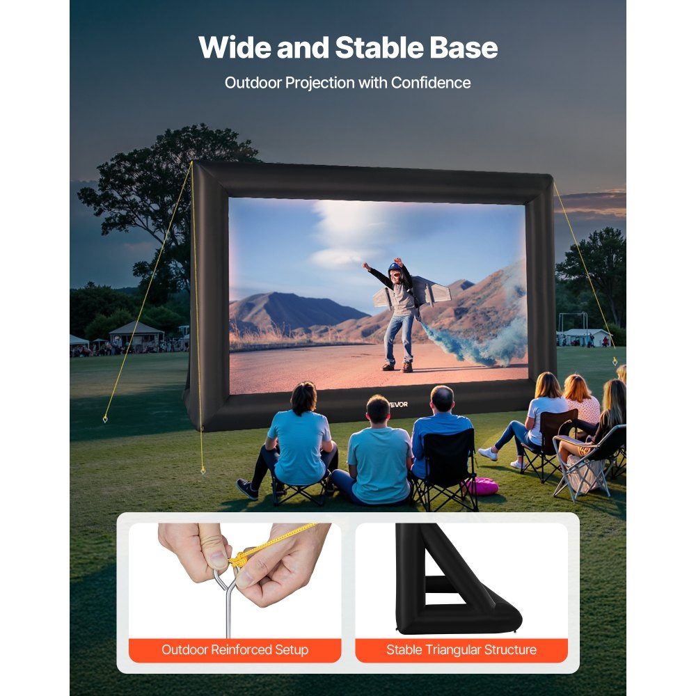 Inflatable Movie Screen, 600D Projector Screen, Projection Screen with Portable Storage Bag, 16:9 Movie Projection for Home Theater Theme Party, Pool Fun (513x185x330cm)