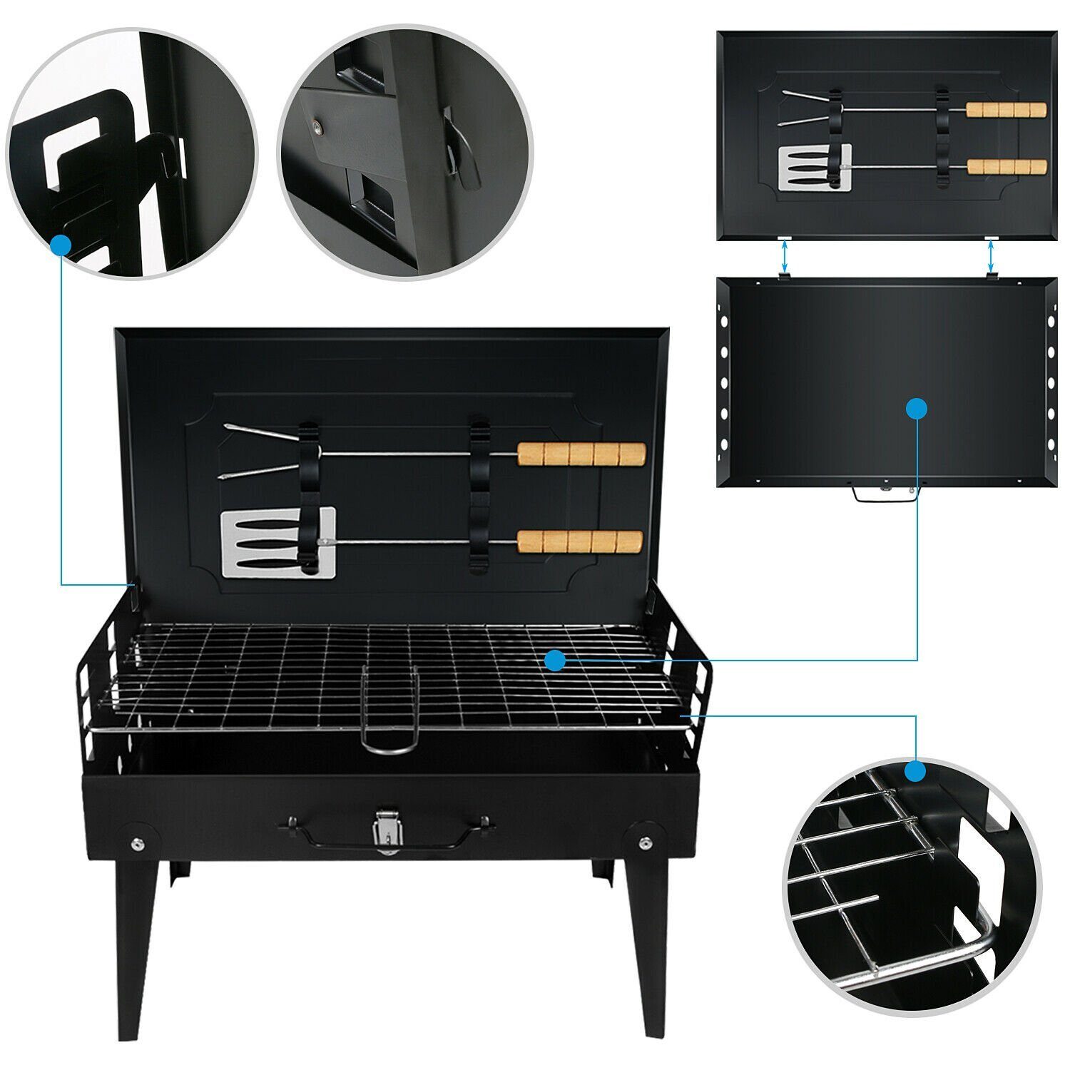 Campinggrill, houtskoolgrill, opvouwbare grill, picknickgrill, draagbare tuingrill op het terras