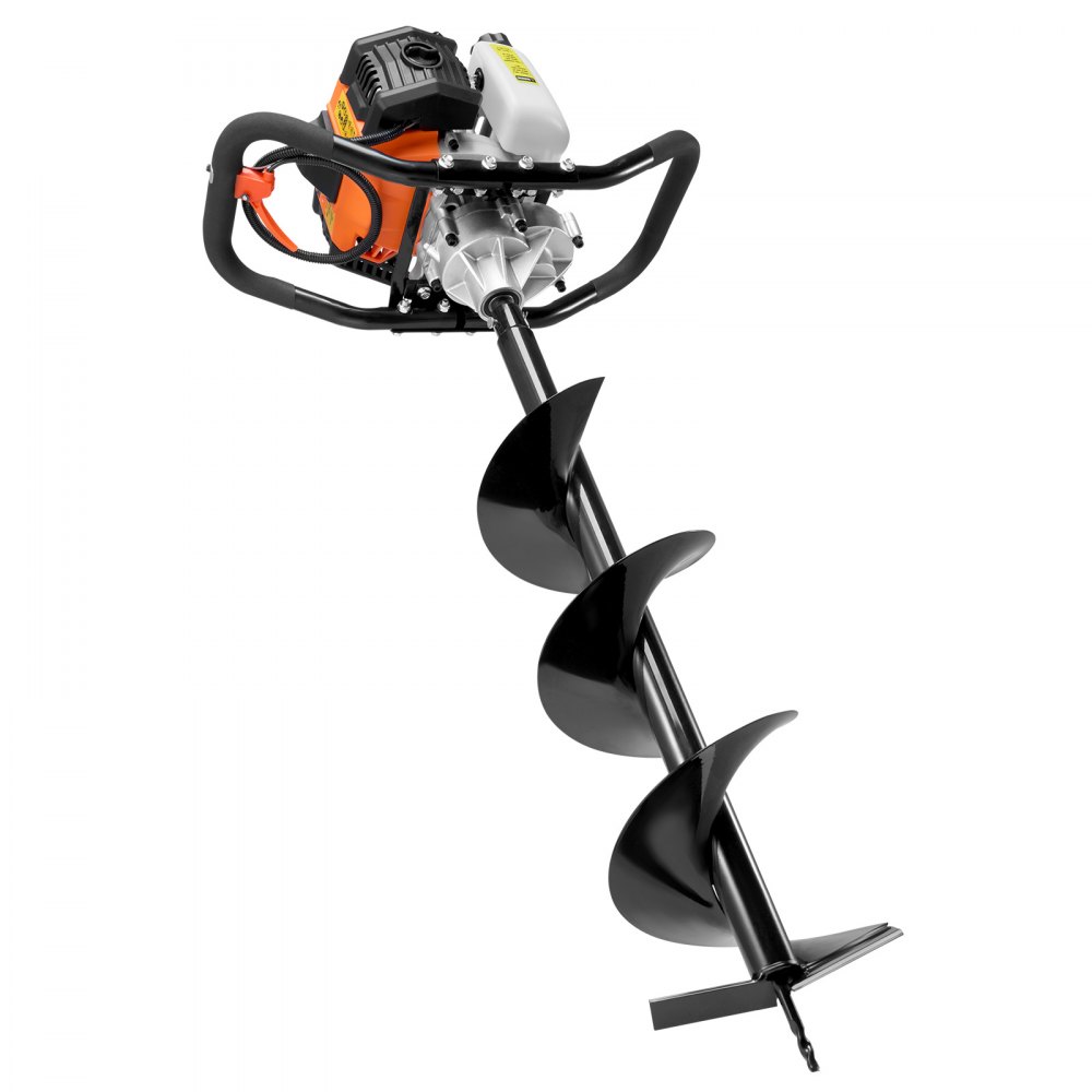 Erdbohrer mit Benzinmotor, 52 CC, 1450 W, Benzinbohrer mit 8-Zoll-Bits und 1 Verlängerungsstange, Pfostenzaunlochbohrer für Ackerland-Gartenpflanzen, Orange + Schwarz