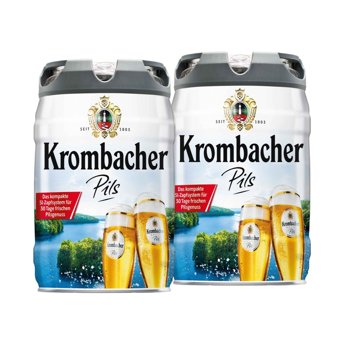2 x 5 l Bierfass Doppelpack Krombacher Pils, Bierfass mit Zapfhahn, pfandfrei
