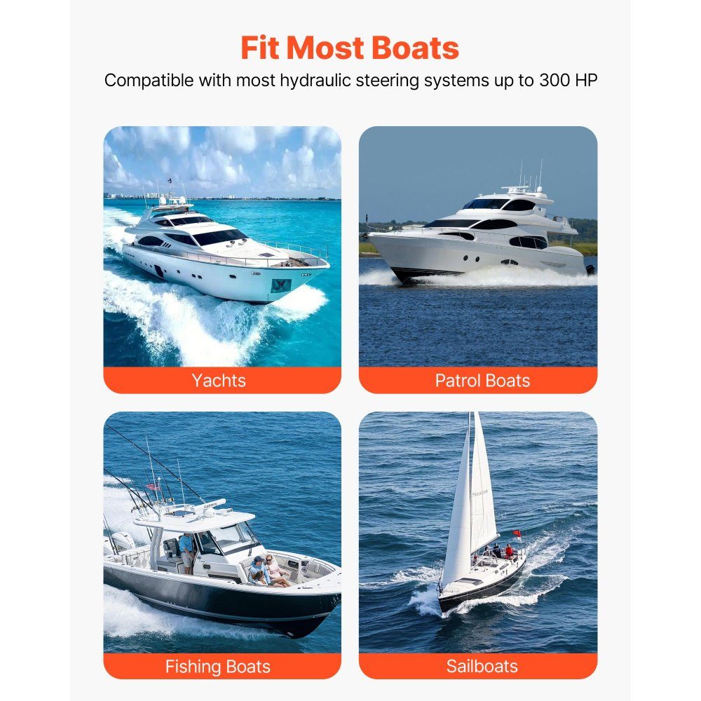 Outboard Hydraulic Steering Kit 220kW (300HP) Hydraulic Boat Steering System with 6.9MPa Steering Pump, Two Way Lock Cylinder and 7.9m Hoses, for Single Helm, Single Engine