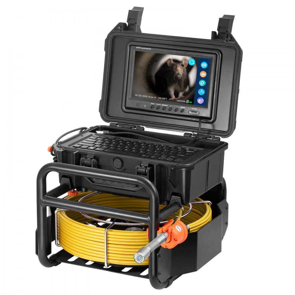 Kamera do kanalizacji 70m, samopoziomująca kamera do inspekcji rur z 512-Hz-Sender, licznik odległości, ekran 9 cali, kamera do rur HD 1080P z 12 diodami LED i 32-GB-Karte do rur kanalizacyjnych, endoskop – Nr kat. HT-24630