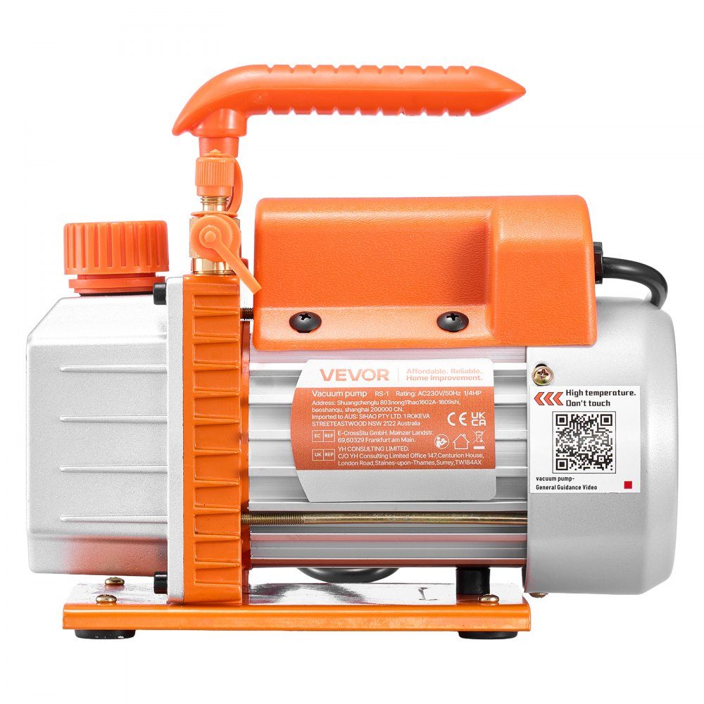 Vacuum pump, 3.5 CFM 99 L/min, 1 stage, 180W, suitable for R134a, R22 and R410a systems, 4-pole motor, for automotive air conditioning maintenance and resin degassing, including oil
