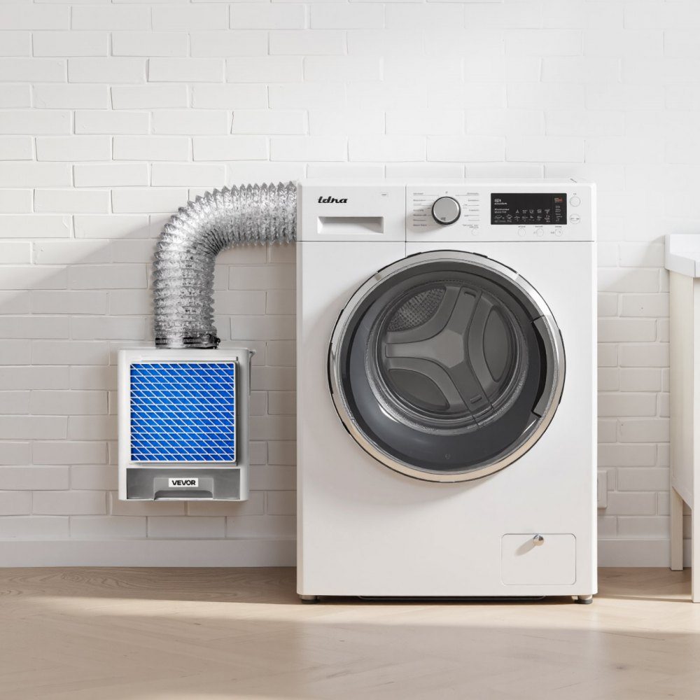 Kit d'aération de sèche-linge intérieur 3 en 1 en matériau ABS avec tiroir à eau pour hotte aspirante à port de sortie de 99 mm avec rappel de surchauffe et 4 tampons de nettoyage