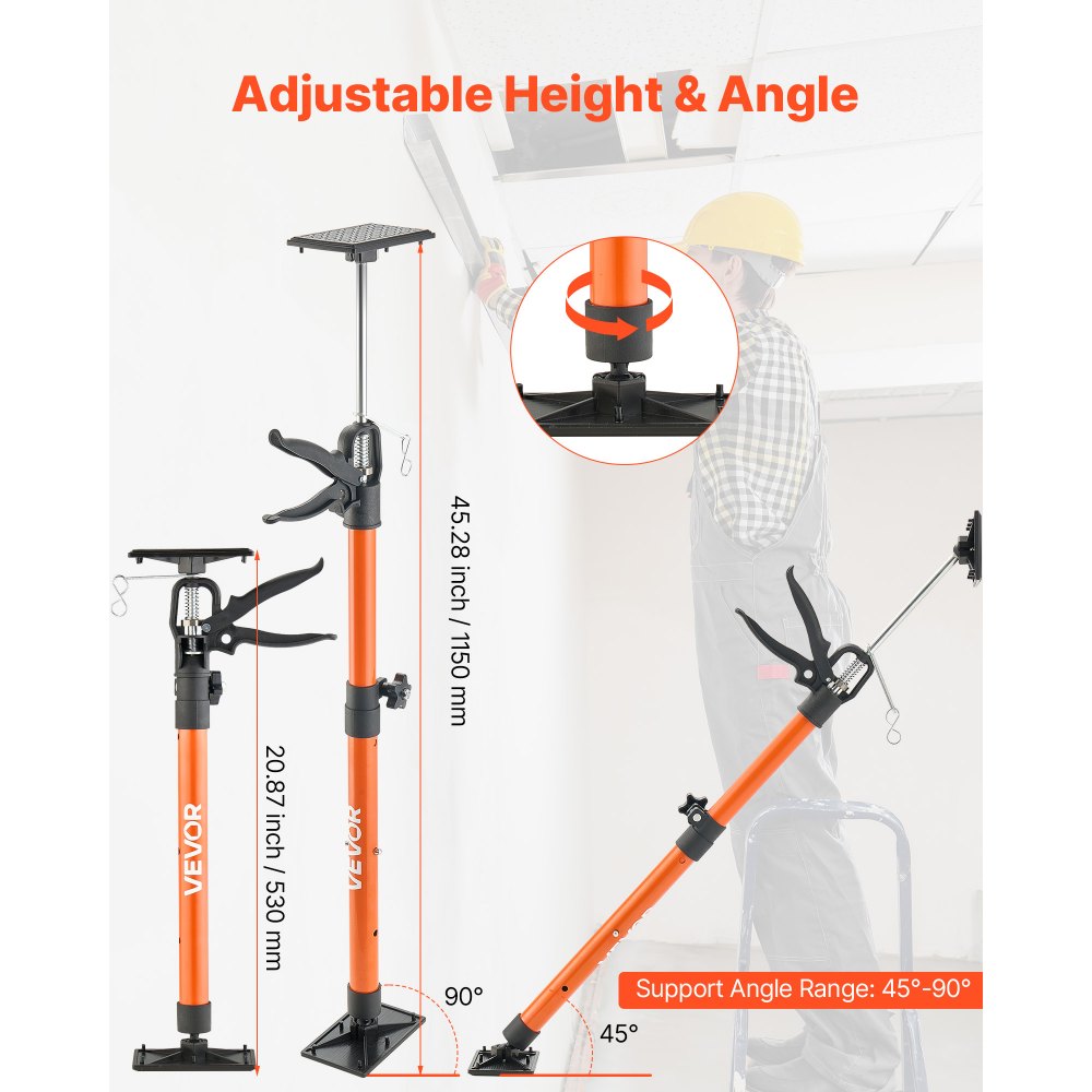Einhand-Stütze, 2 Stück, Deckenstütze 53–155 cm, Teleskop-Stahlstütze, Montagestütze bis 70 kg Tragkraft für die Installation von Schränken, Heben von Trockenbauwänden, Frachtstangen Einhand-Stütze, 2 Stück, Deckenstütze 53–155 cm, Teleskop-Stahlstütze, Montagestütze bis 70 kg Tragkraft für die Installation von Schränken, Heben von Trockenbauwänden, Frachtstangen