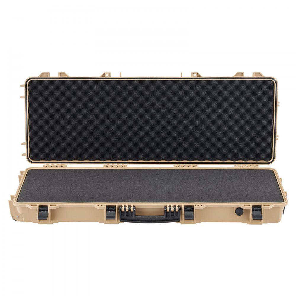 Waffenkoffer mit Hartschale für Langwaffen, abschließbarer Waffenkoffer mit vorgeschnittenem Schaumstoff, Langwaffenkoffer, Waffenaufbewahrung, rollbar, IP67 wasserdicht, 109 x 41 x 15,5 cm, Khaki