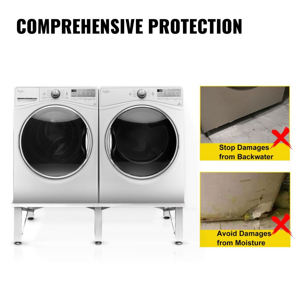 Washing machine base double 124 x 55 x 30 cm, washing machine riser made of iron, washing machine base with non-slip rubber feet, base for washing machine, dryer, refrigerator, load capacity 150 kg