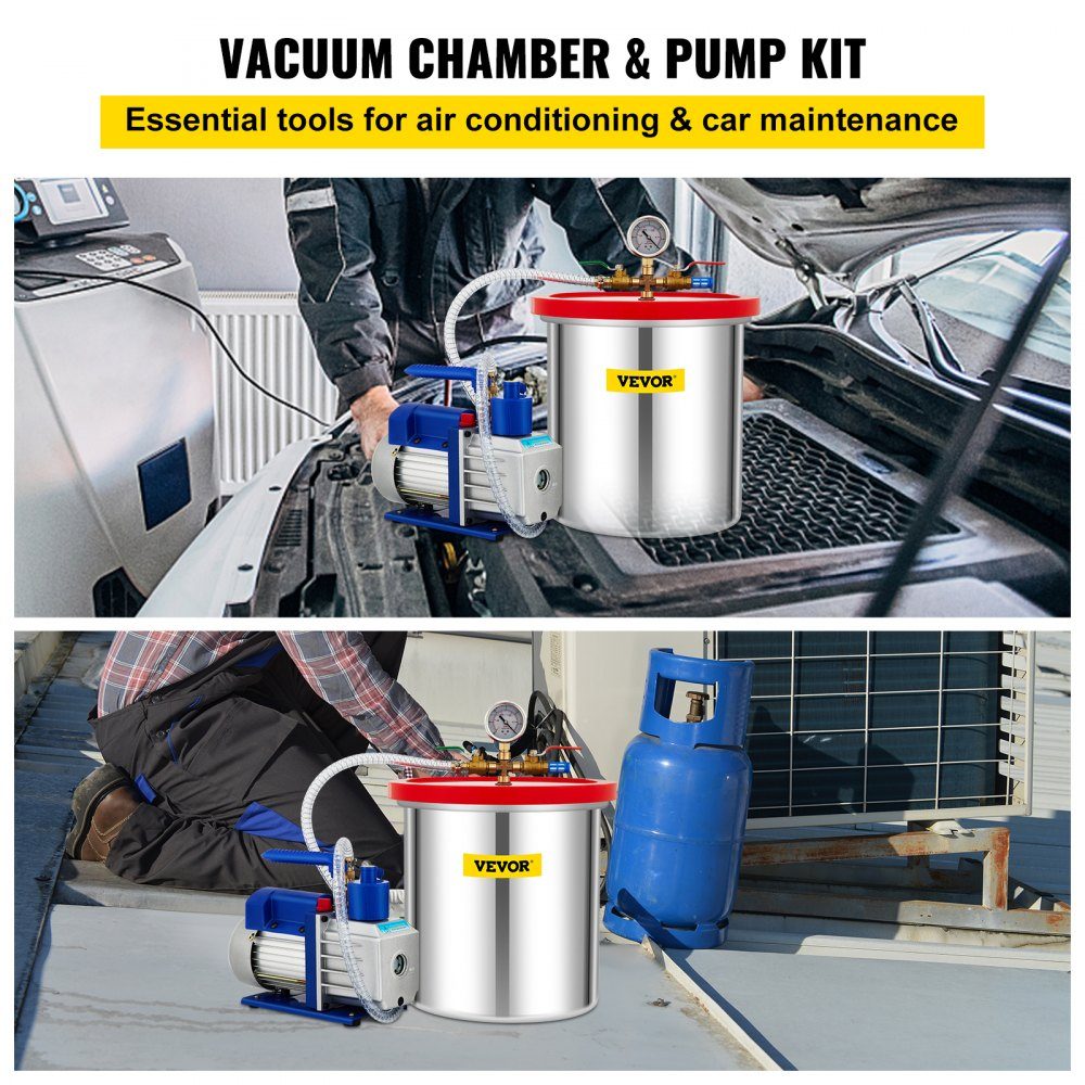 Vacuümpomp, vacuümpomp, vacuümkamerset, 19L, 142L/min, 1/3 PK, 1 trap