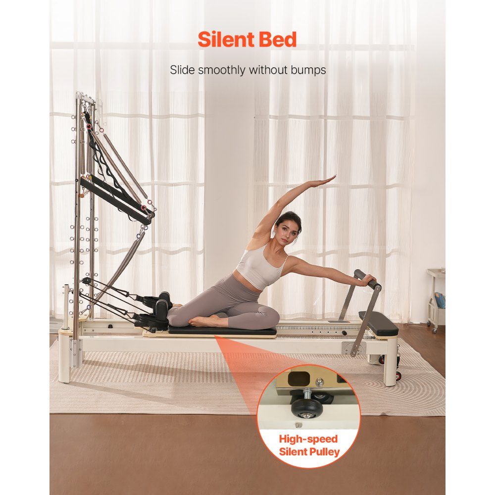Pilates-Reformer-Gerät für den Heimgebrauch, Krafttrainingsgerät mit zwei Widerständen, Reformer-Box und Sprungbrett, für Fortgeschrittene und Anfänger, bis zu 400 Pfund