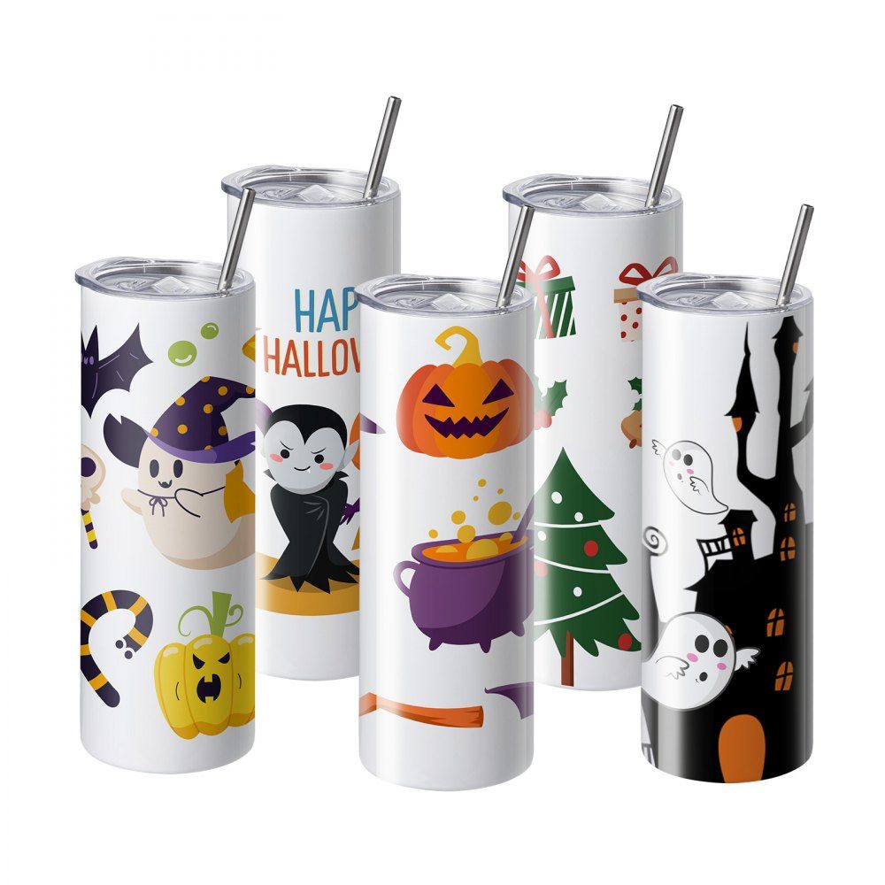 16er-Pack gerade Sublimationsbecher, 22oz leere Becher, doppelwandige Edelstahlbecher mit Strohhalm, Deckel, Bürste, Boden, Schrumpffolie, Geschenkbox, für Heißpresse und Wärmeübertragung