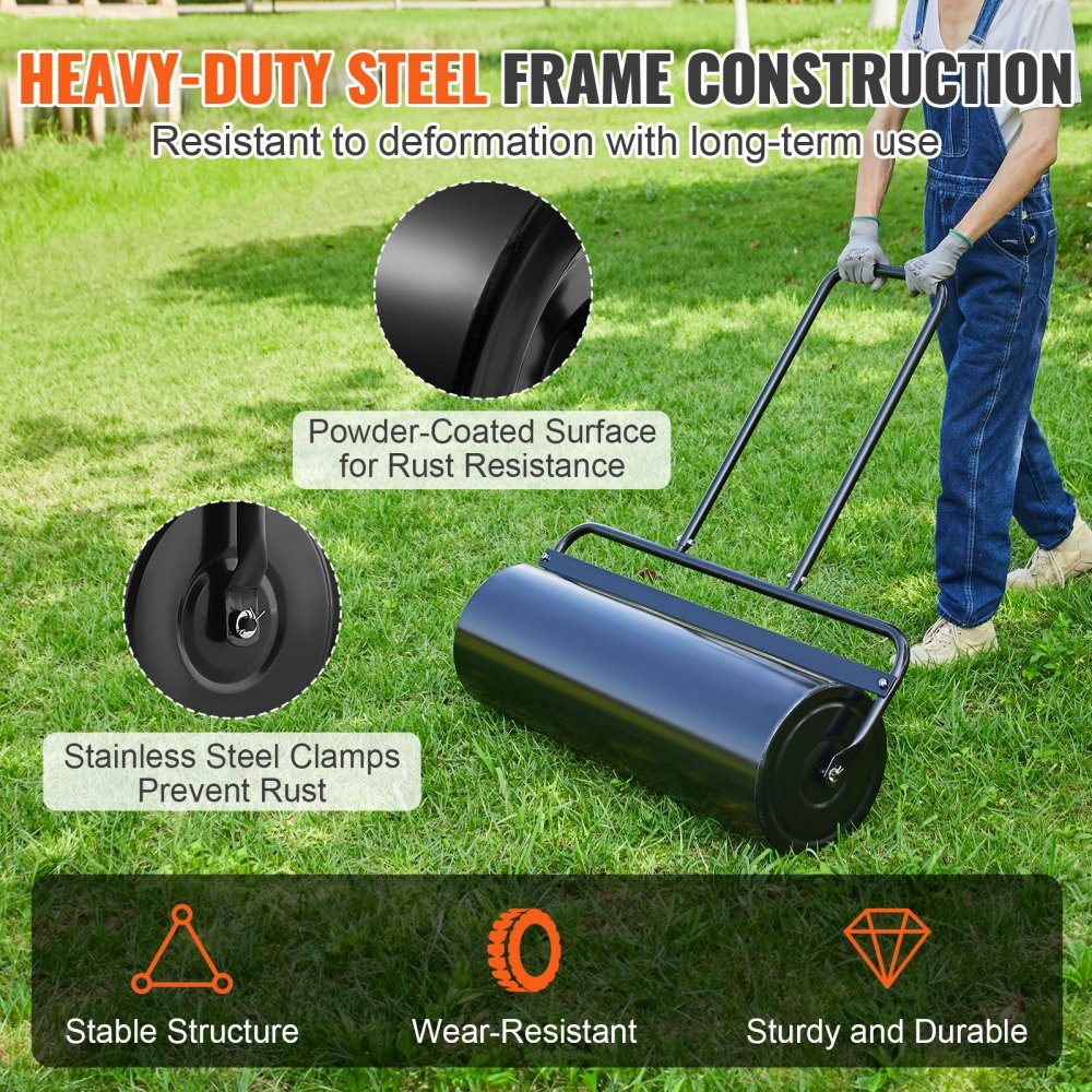 Lawn Roller 990 x 300 x 1120mm Iron Hand Roller and Q235 Garden Roller 61L Field Roller with Water Inlet Lawn Roller with U-Shaped Handle Ideal for Gardens, Farms, Large Green Areas, Parks