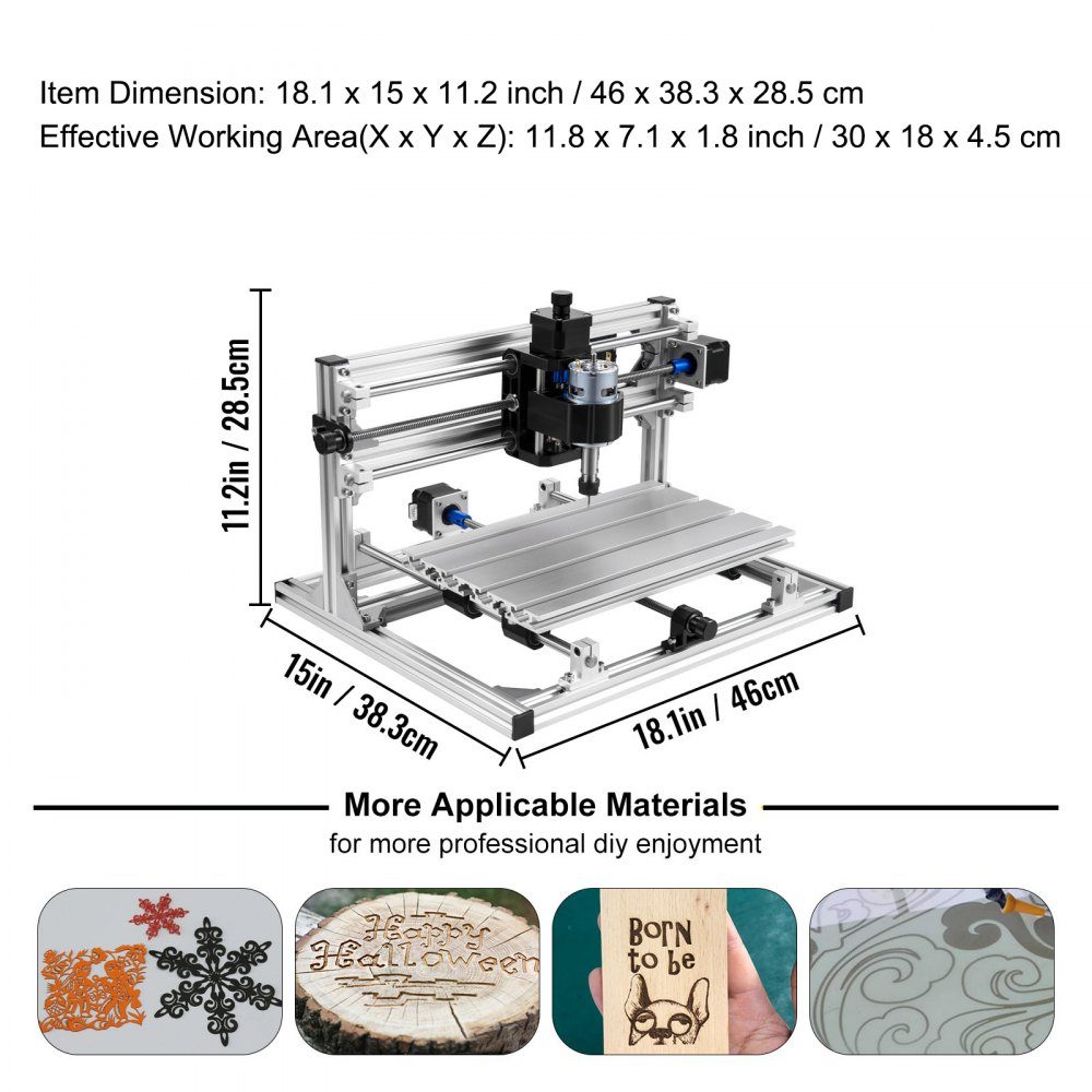 3018 DIY Mini Machine de Gravure CNC 500 mW, Machine de Gravure 500 mW, Kit de Machine CNC DIY 3018 avec 500 mW GRBL Contrôle Machine de Gravure Fraiseuse 3 Axes pour Bois, PVB, PCB, etc.