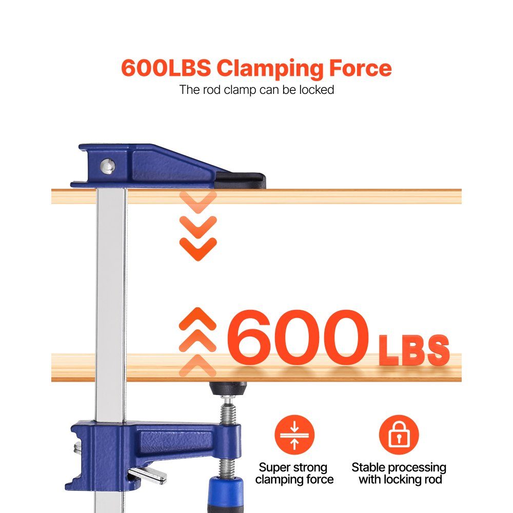 Woodworking Pole Clamps, 4 Pack, 36" Opening, Locking F Clamp with 500lb Load Limit, 2.5" Depth, Cast Iron and Carbon Steel, Easy to Use Metalworking