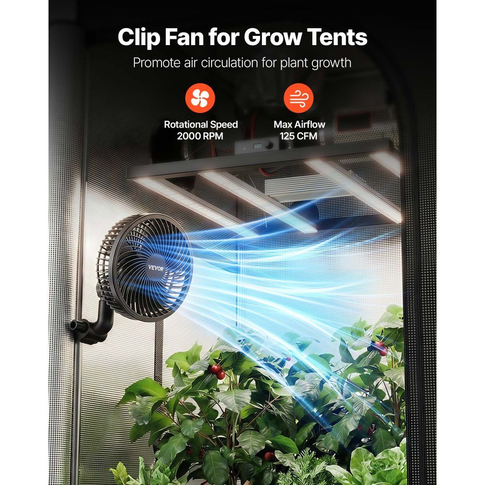 Grow Fan with Clip Oscillation, 10W Clip Fan with Type-C Port, 9 Speed ​​Levels & Circulation Mode, Circulation Fan for Circulation & Cooling in Grow Box, Grow Tent, Black
