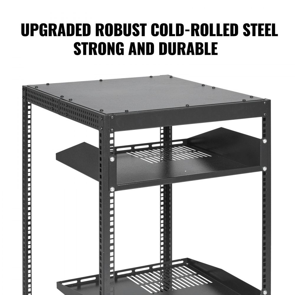20U open frame server rack, freestanding or wall mounted network server rack, 4 post AV rack with wheels, can accommodate all your network IT equipment and AV equipment