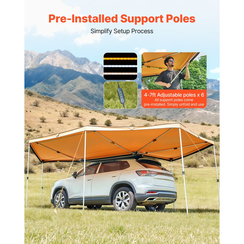 Auvent de voiture 5,7 m x 3,87 x 2,1 m, auvent 270° avec lumières LED intégrées, voile d'ombrage UV50+, auvent de voiture autoportant toutes saisons, pare-soleil pour SUV camion, idéal pour le camping Auvent de voiture 5,7 m x 3,87 x 2,1 m, auvent 270° avec lumières LED intégrées, voile d'ombrage UV50+, auvent de voiture autoportant toutes saisons, pare-soleil pour SUV camion, idéal pour le camping