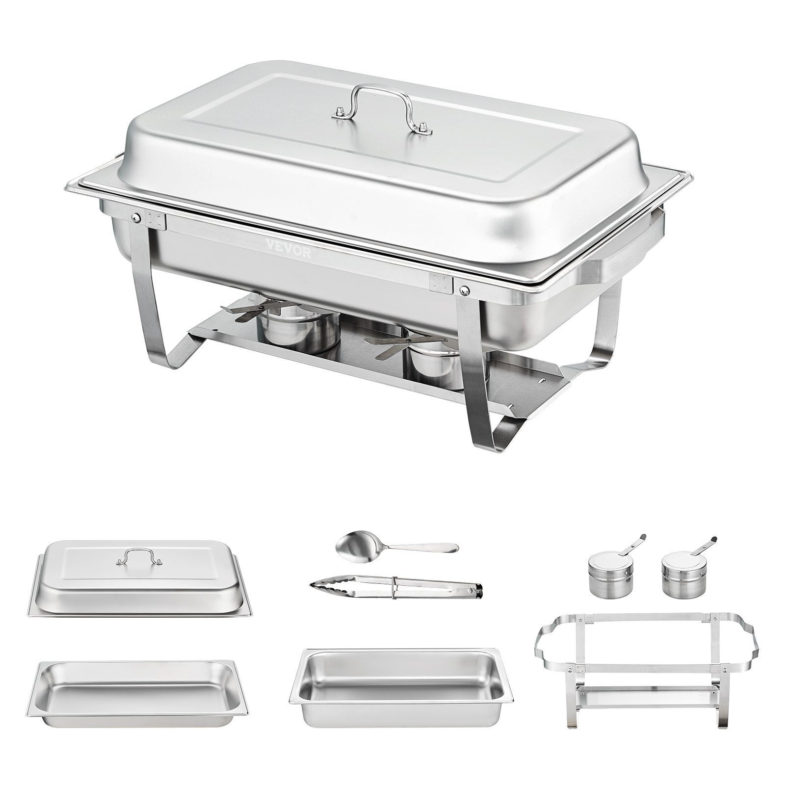 Récipient chauffant en acier inoxydable chauffe-plats 4x7,5L 4 pièces. Réchaud Set Restauration Snack Restaurant Gastro Hôtel Cantine