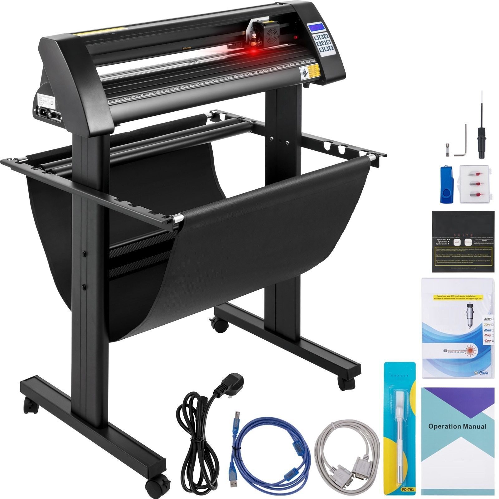Vinylschneideplotter Folienschneider 720mm Schnittgeschwindigkeit 800 mm/s, Hobbyplotter max. Schnittstärke 3 mm, LCD-Display, Schrittmotor, Schnittdruckplotter halbautomatisch