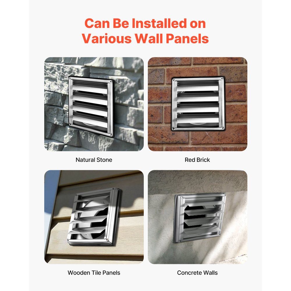 Ventilation grille stainless steel, weather protection grille 189x189x80 mm, slat grille with noise-reducing rubber seal, exhaust grille for home, bathroom, garage, kitchen, basement (1 piece, silver)