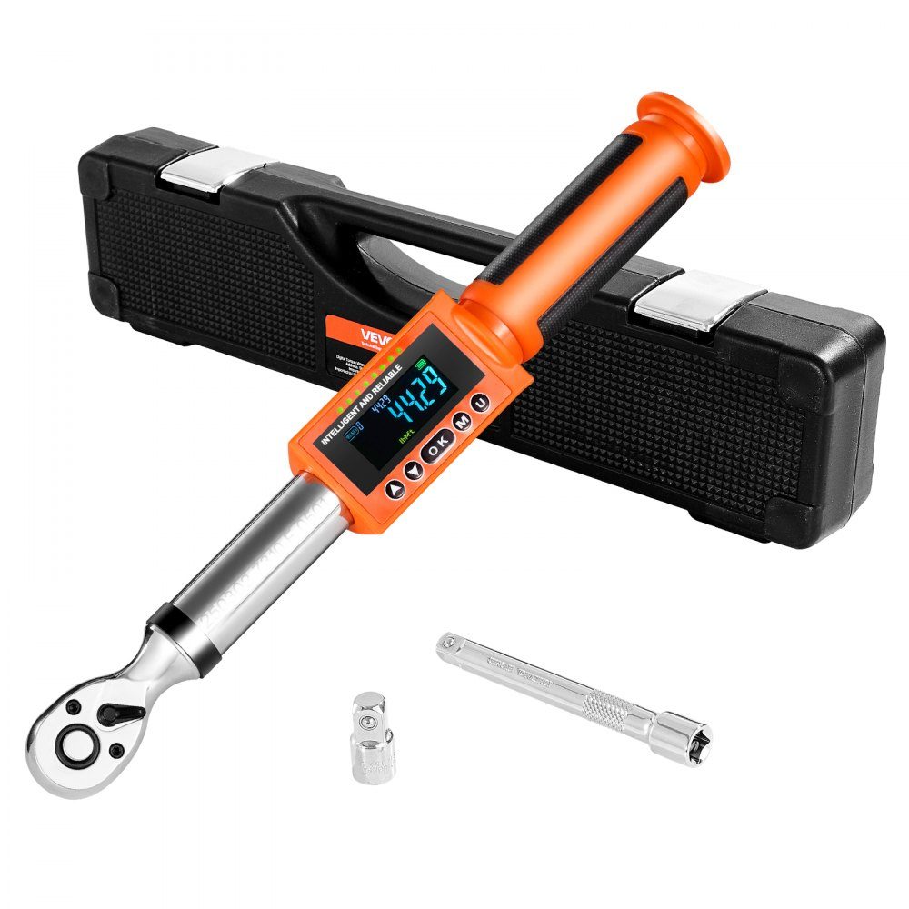 3/8" Drive (6.7-135Nm) Digital Torque Wrench Set, 72 Teeth, ±2% Precise Electronic Torque Wrench with Preset Value and LED Notification for Car Repair