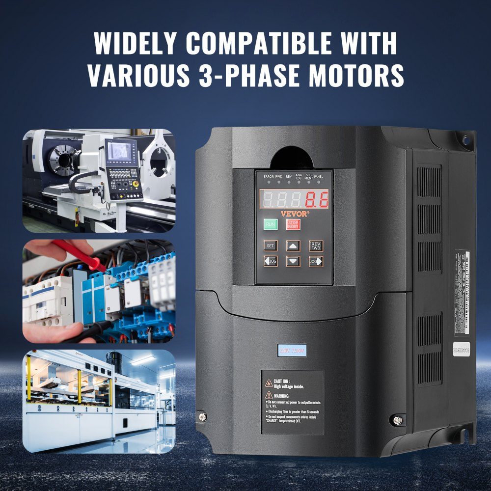 Frequenzumrichter VFD 10 PS 7,5 kW 35 A 1 oder 3 Phasen 220 V Eingang zu 3 Phasen 220 V Ausgang 40–60 Hz Eingang 0–400 Hz Ausgang VFD für Spindelmotor CNC-Geschwindigkeitsregelung