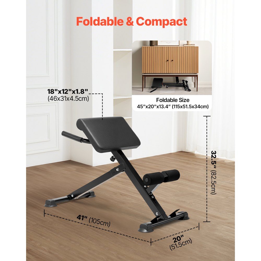Roman Chair hyperextension bench back stretcher 113 kg, robust and foldable extension machine, training device for back muscle training, fitness weight bench for the home gym