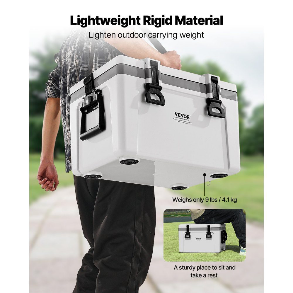 Portable Cooler Box (38 Qt / 26 Cans) with Ice Storage and Sturdy Handles, Insulated Portable Cooler Box Made of Durable Material, Suitable for Family Picnics and Short Trips