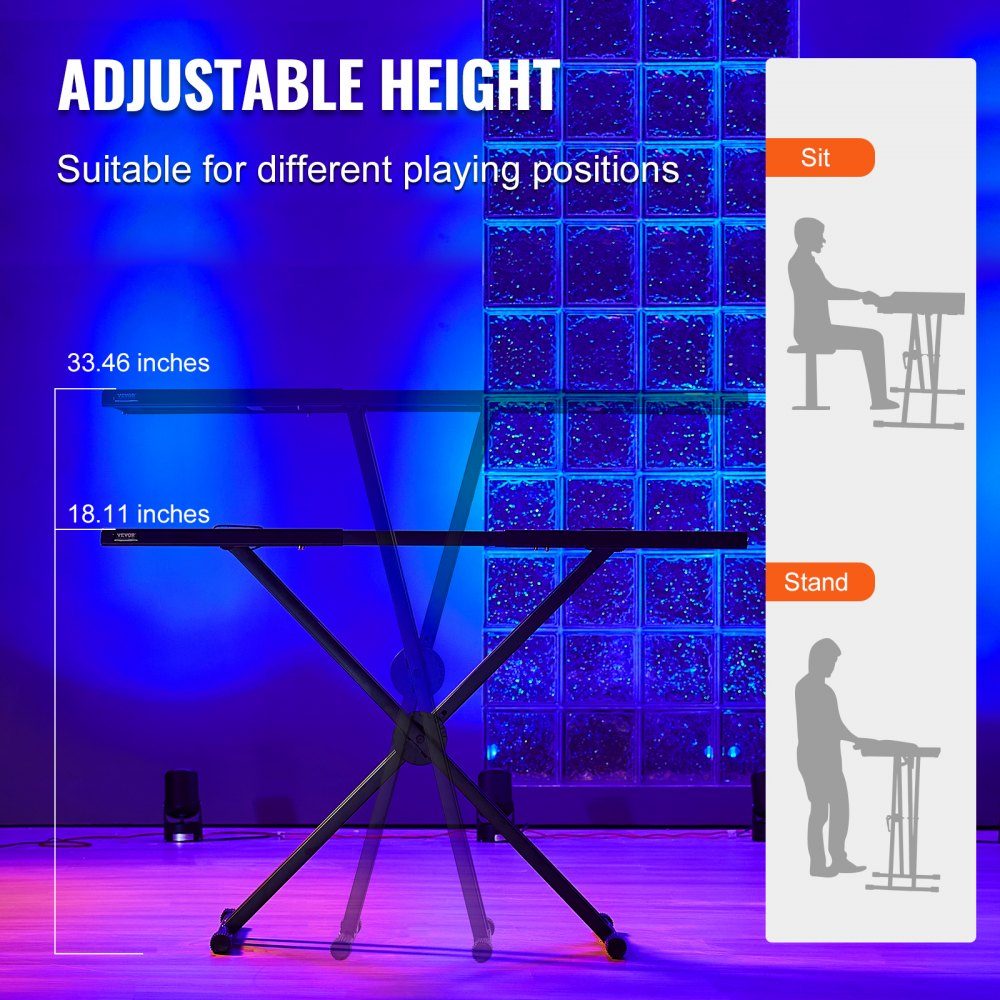 DJ Table Stand, (32"-43") x 18" Portable DJ Laptop and Controller Stand, Lightweight DJ Desk, DJ Desk, Height Adjustable DJ Stand, Foldable Double-X Keyboard Stand and Table Top, Audio Mixer Stand