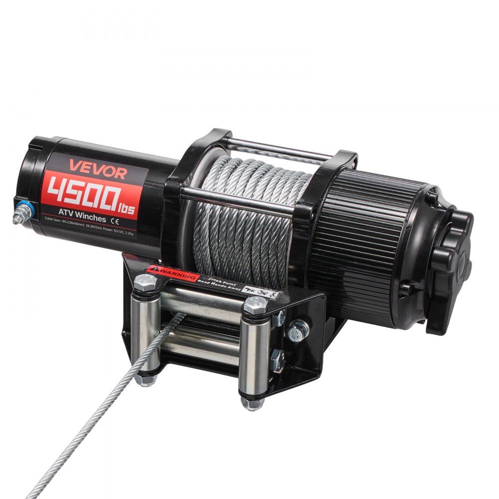 Electric Winch 2041kg 12V DC Motor Winch with Φ5.8mm x 12m Steel Cable, Wireless and Wired Remote Control, IP55 Electric Winch for Towing ATVs, UTVs and ATVs