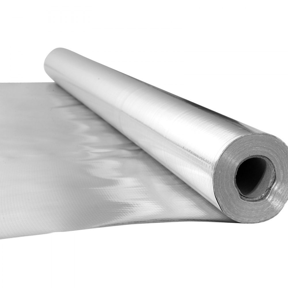 Insulation Film Non-Perforated Fabric Insulation Film 0.15mm Reflective Film 38.1m x 122cm Double Sided Aluminum Foil Heat Reflection Protection Thermal Insulation Roll for Window Roofs