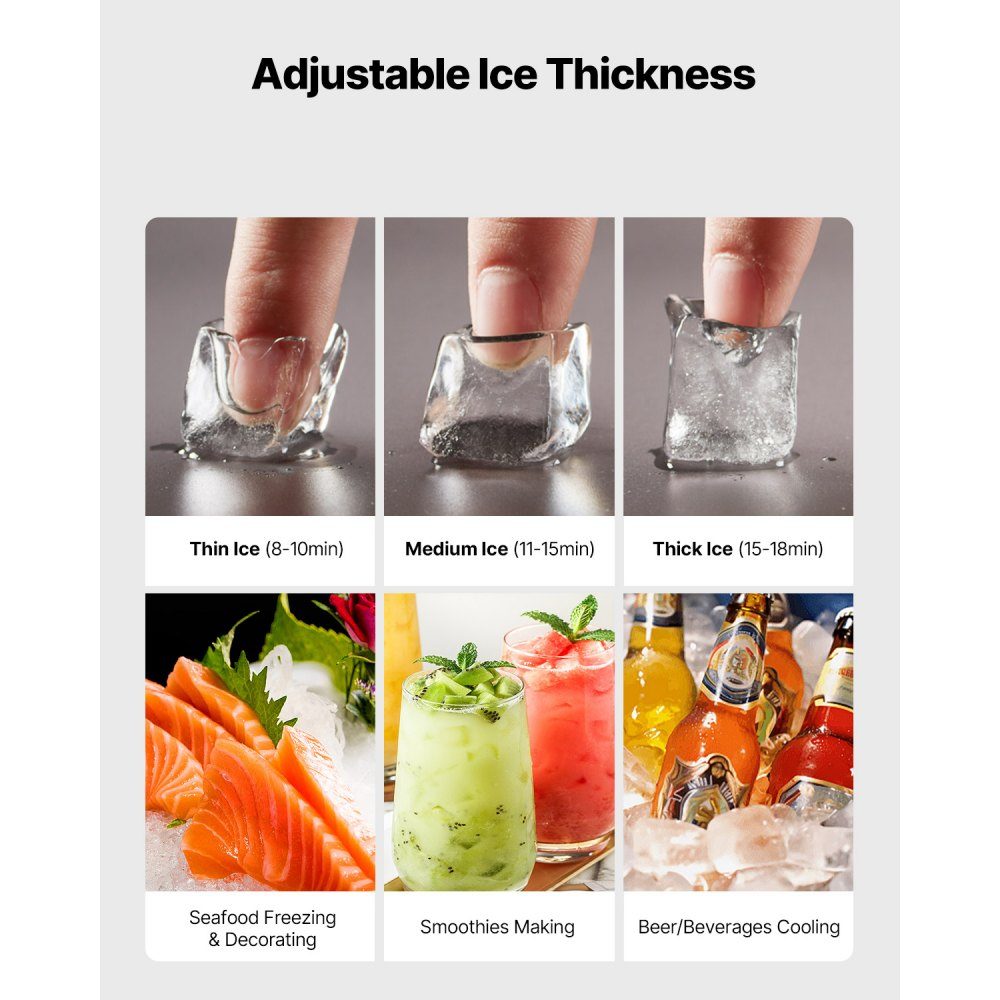 Ice maker head, commercial ice maker (head only), 136kg/day, stainless steel head + PE plastic ice maker head with intelligent control panel and one-touch cleaning