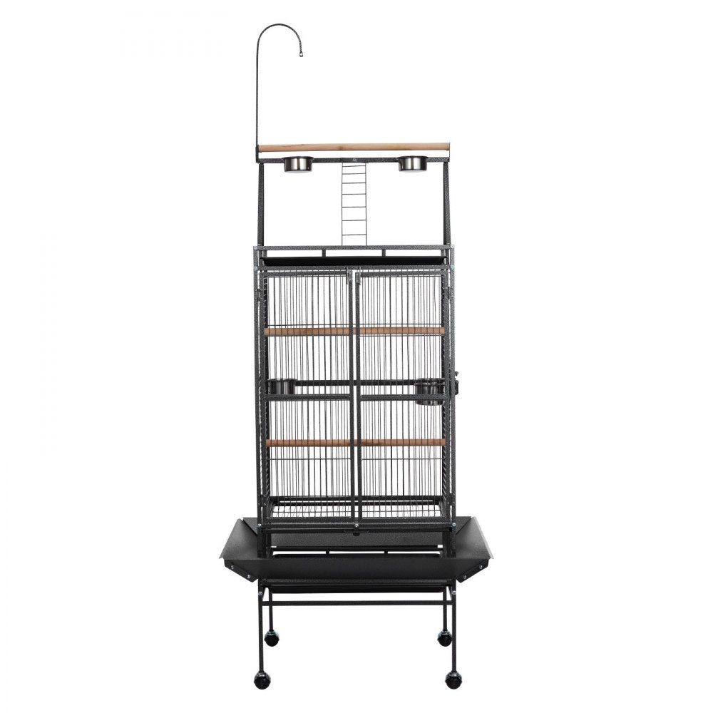 Vogelkäfig, 830 x 790 x 2100 mm, oben offen, Vogelvoliere aus Schmiedeeisen mit Sitzstangen, Napf und Futternäpfen aus Kunststoff, für Nymphensittiche, Mönchssittiche und Graupapageien