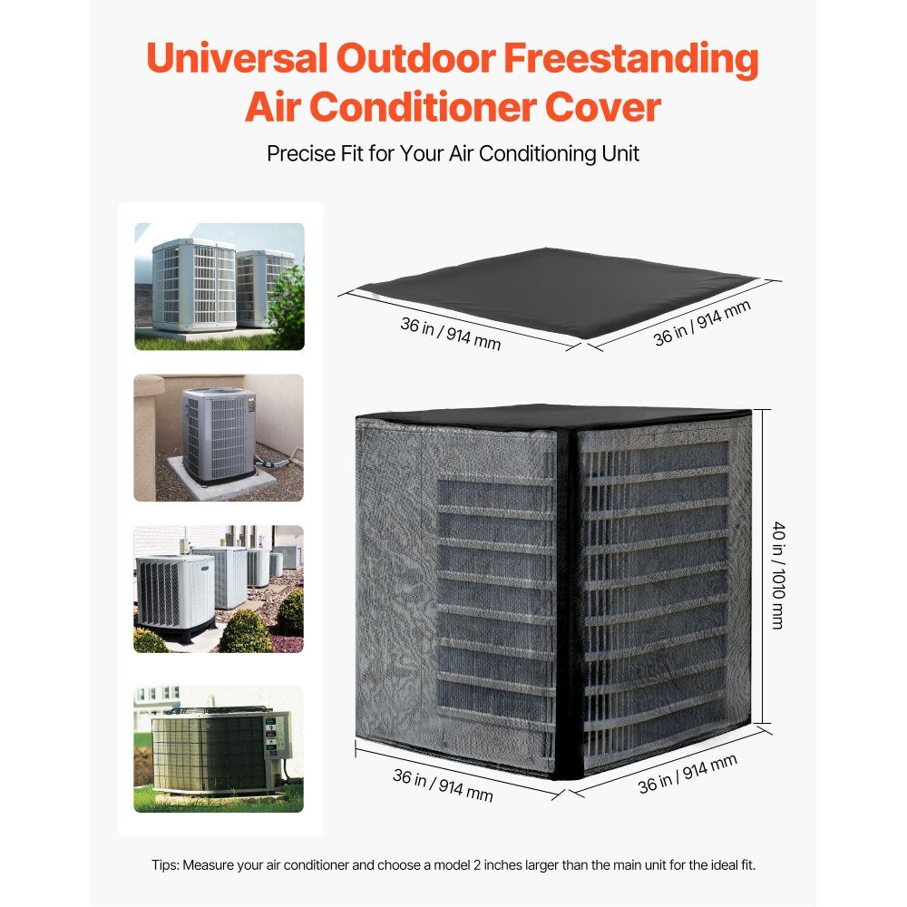 Air Conditioner Cover 914 x 914 x 1010mm Protective Cover Dual Layer Protective Cover Removable Roof Waterproof Polyester Universal HVAC Protector for Outdoor Air Conditioners Black