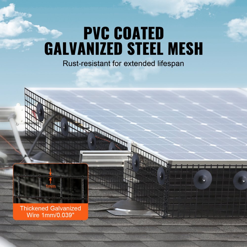 Solar Panel Bird Guard 60' x 100' Pigeon Repellent Solar Panel Screen with 100 Aluminum Alloy Fasteners Solar Panel Guard with Rustproof PVC Coating 1/2" Square Grid