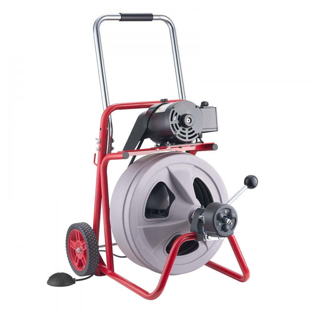 Rohrreinigungsmaschine 30 m x 13 mm, Rohrreinigungsgerät mit automatischem Vorschub, 8 Schneidwerkzeugen & pneumatischem Fußschalter, Rohrreiniger für Rohrdurchmesser von 50 bis 150 mm