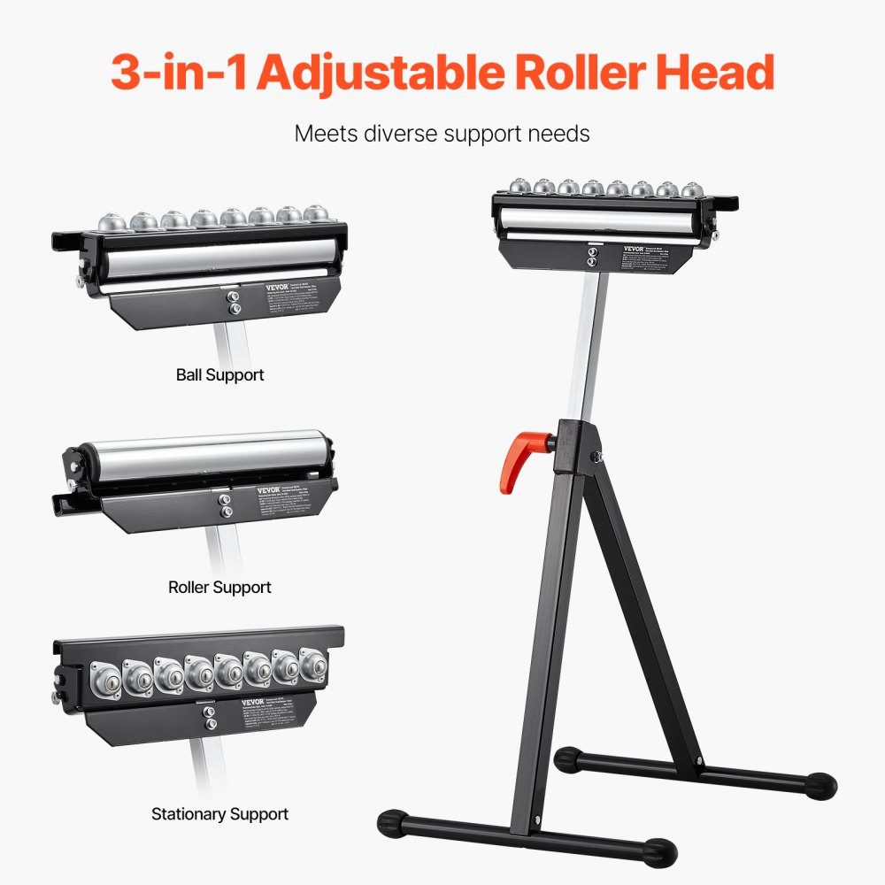 3 in 1 Roll Stand 136kg 68-108cm Height Adjustable Roll Stand with 11.5" Polished Multi-Directional Roll Head for Table Saw Spout Woodworking Extension Support