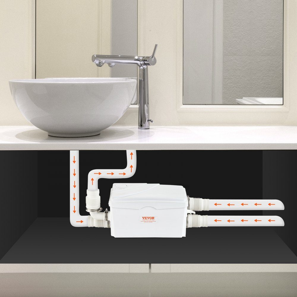 Lifting system, 350 W, 6000 l/h flow, 7 m delivery height, wastewater pump with 3 water inlets for cellar, kitchen, sink, shower, bathtub, laundry wastewater disposal, dishwasher