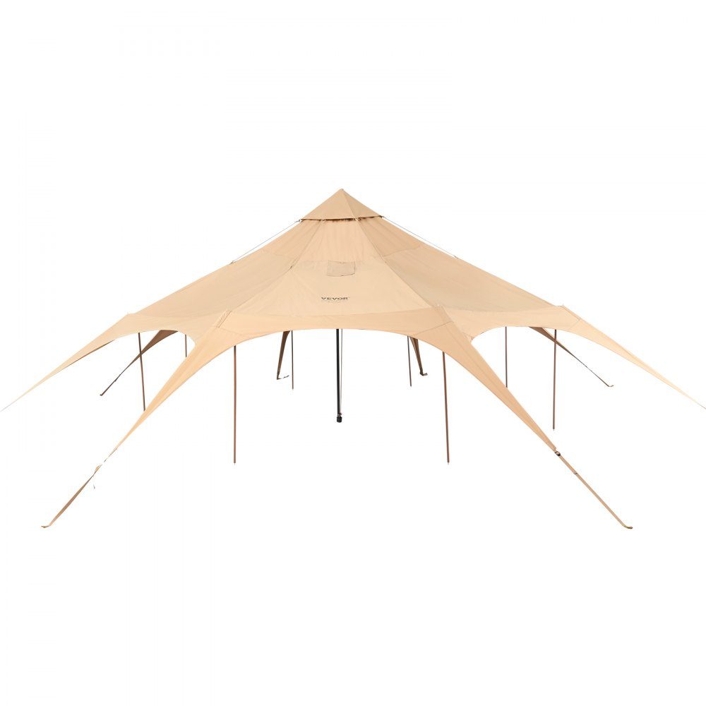 Bell Tent 5x2.8m Yurt Tent TC Cotton and Heavy Duty Iron Poles with Oxford Cloth Groundsheet Camping Tent Family Tent 8 Windows Group Tent for Outdoor Adventures