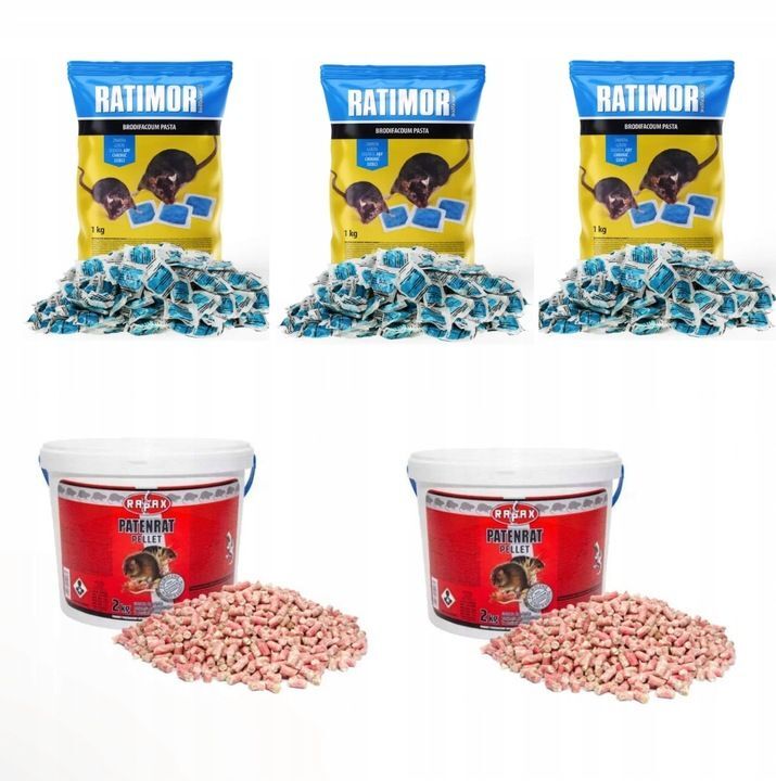 Ratimor Myszy Trutka na Myszy PASTA 3x1 KG + MYSZ Trutka na Szczury GRANULAT 2X2KG RAPAX Ratimor Myszy Trutka na Myszy PASTA 3x1 KG + MYSZ Trutka na Szczury GRANULAT 2X2KG RAPAX
